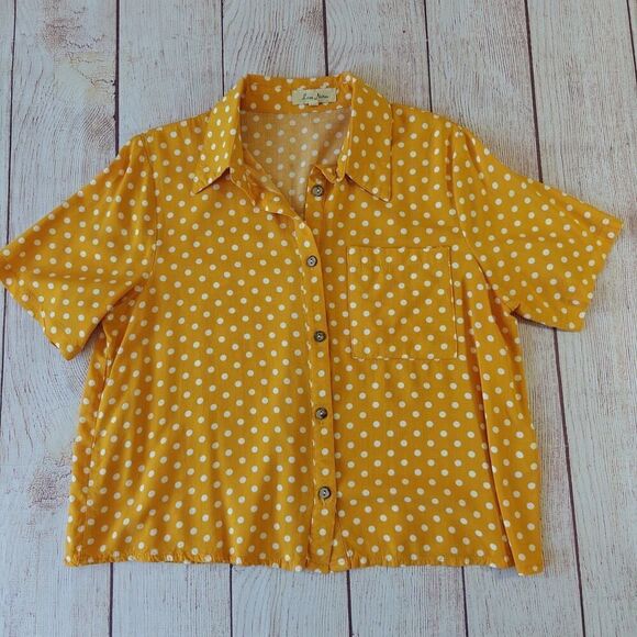 Love Notes crop polka dots button front short sleeve blouse sz S - Picture 6 of 8